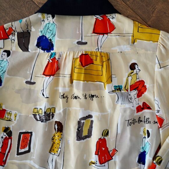 KATE SPADE PRINTED 100% SILK BLOUSE WOMENS SIZE 00 - Picture 9 of 9